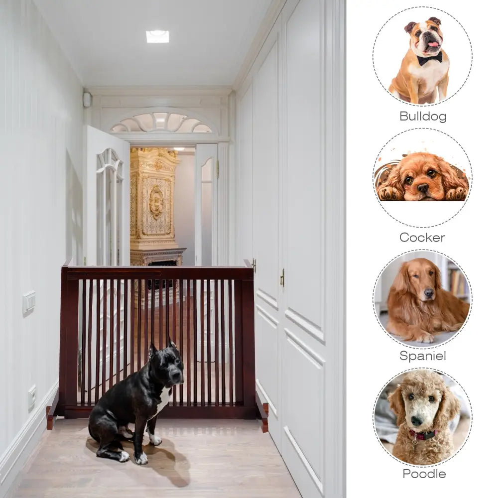 Folding Adjustable Free Standing 3 Panel Wood Fence-Brown - Brown - Pet Gate