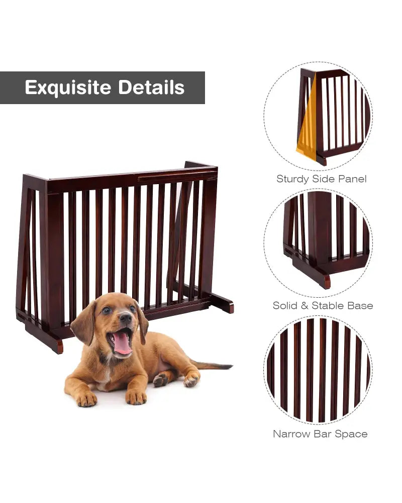 Folding Adjustable Free Standing 3 Panel Wood Fence-Brown - Brown - Pet Gate