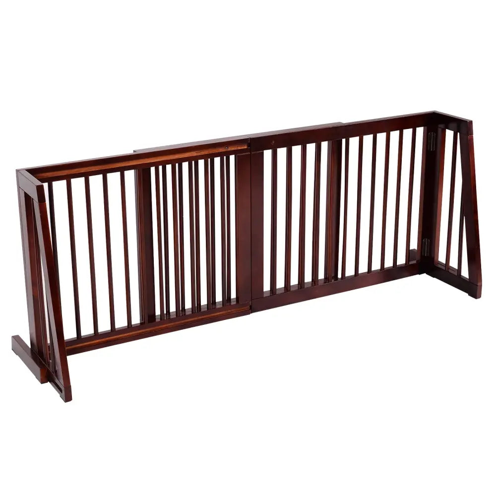 Folding Adjustable Free Standing 3 Panel Wood Fence-Brown - Brown - Pet Gate