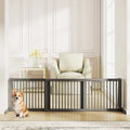 Folding Adjustable Free Standing 3 Panel Wood Fence for Dogs-Gray - Gray - Pet Gate
