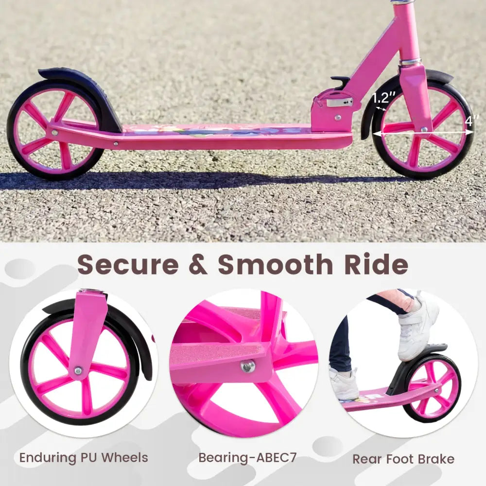 Folding Aluminum Alloy Scooter with 3 Adjustable Heights-Pink - Pink - Scooters