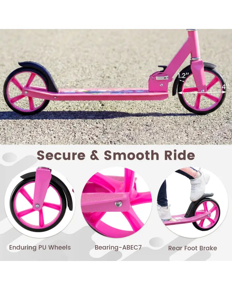 Folding Aluminum Alloy Scooter with 3 Adjustable Heights-Pink - Pink - Scooters