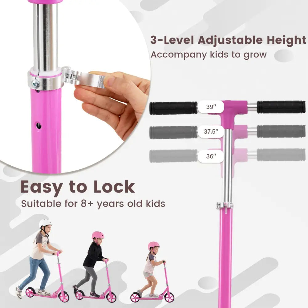 Folding Aluminum Alloy Scooter with 3 Adjustable Heights-Pink - Pink - Scooters
