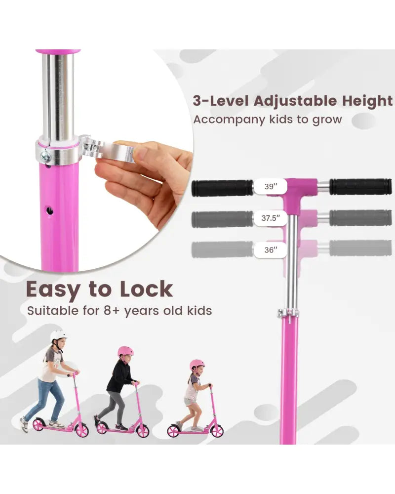 Folding Aluminum Alloy Scooter with 3 Adjustable Heights-Pink - Pink - Scooters