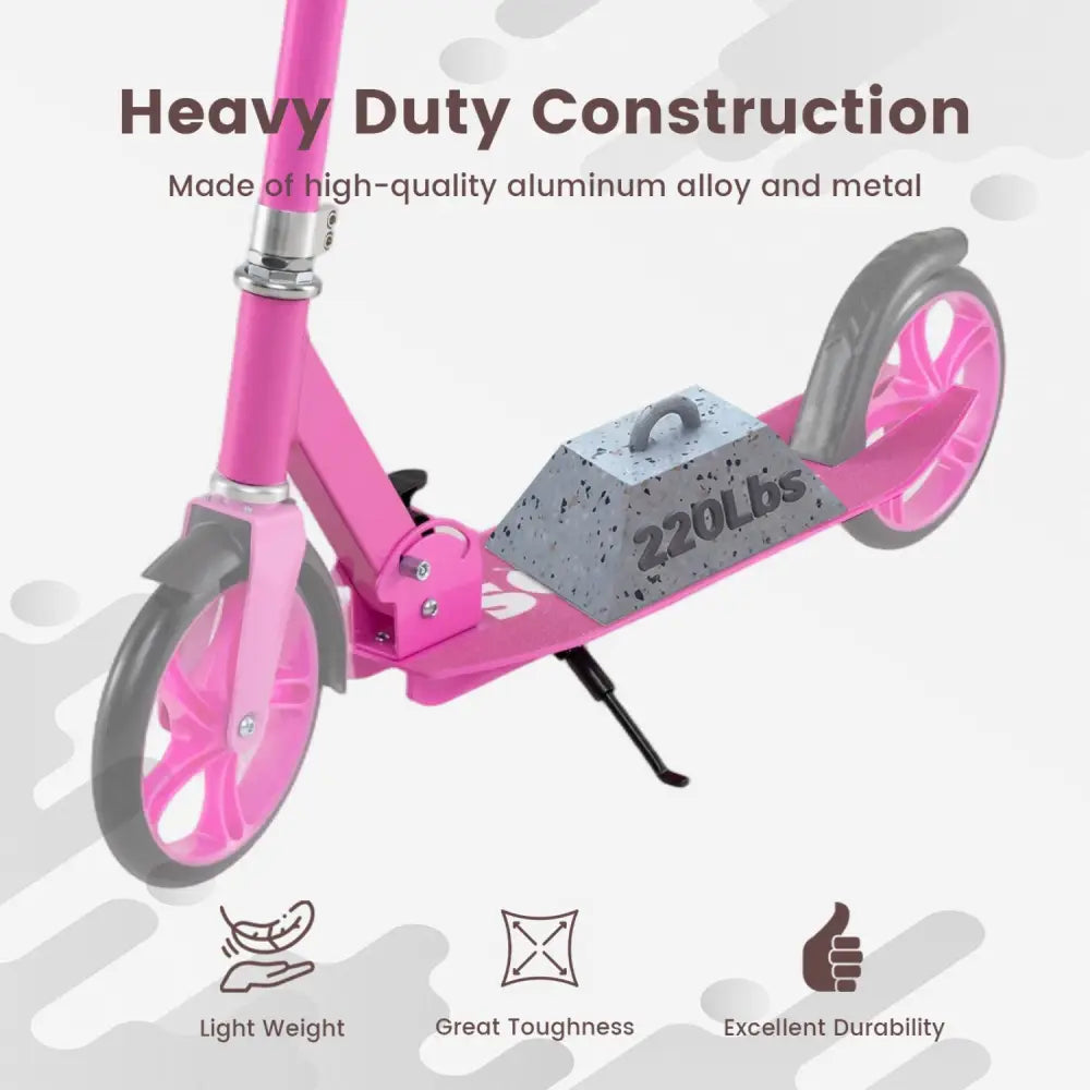 Folding Aluminum Alloy Scooter with 3 Adjustable Heights-Pink - Pink - Scooters