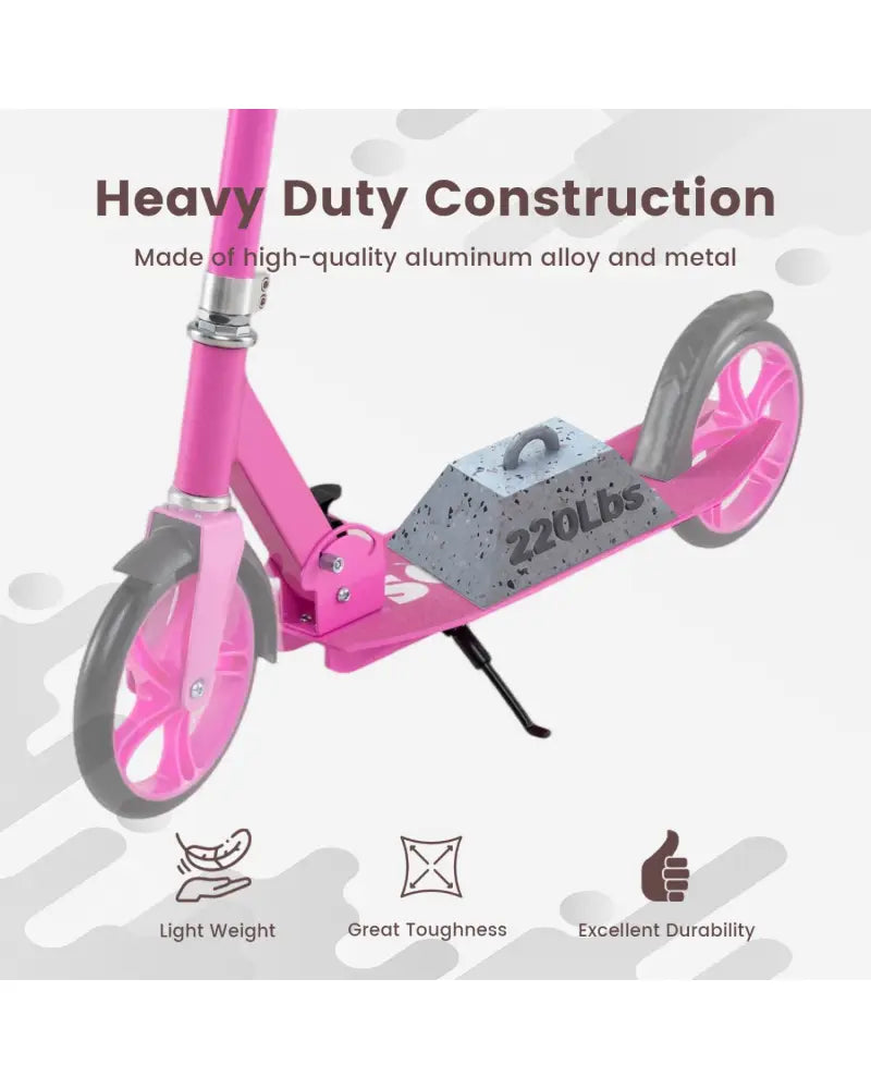 Folding Aluminum Alloy Scooter with 3 Adjustable Heights-Pink - Pink - Scooters
