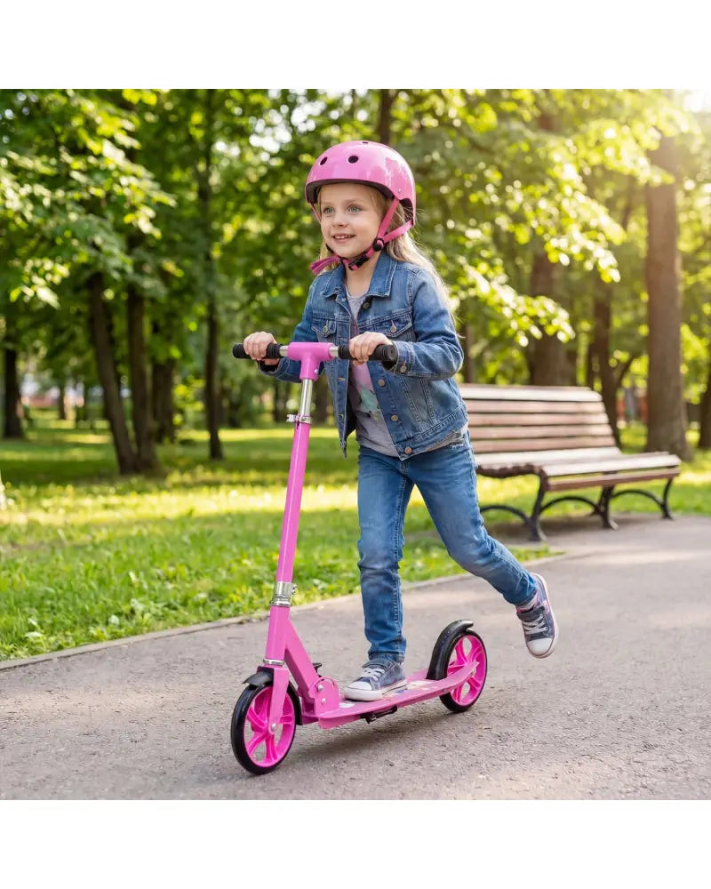 Folding Aluminum Alloy Scooter with 3 Adjustable Heights-Pink - Pink - Scooters