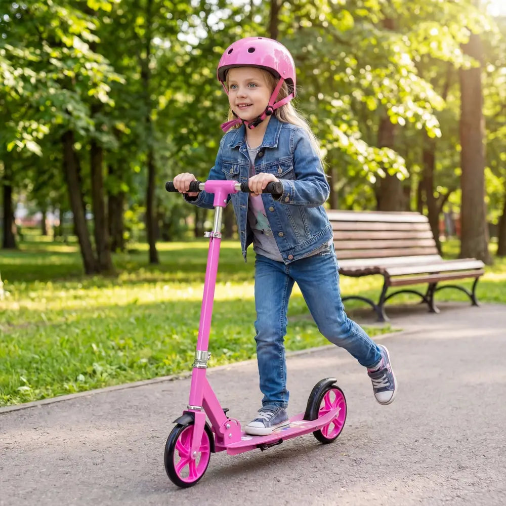 Folding Aluminum Alloy Scooter with 3 Adjustable Heights-Pink - Pink - Scooters