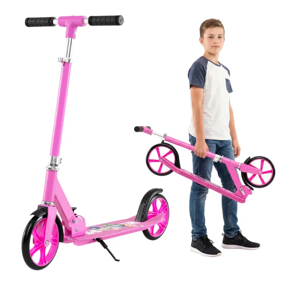 Folding Aluminum Alloy Scooter with 3 Adjustable Heights-Pink - Pink - Scooters