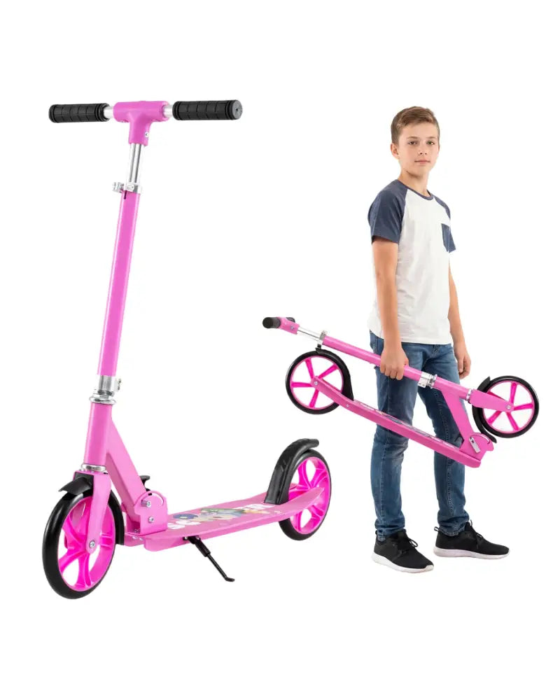 Folding Aluminum Alloy Scooter with 3 Adjustable Heights-Pink - Pink - Scooters