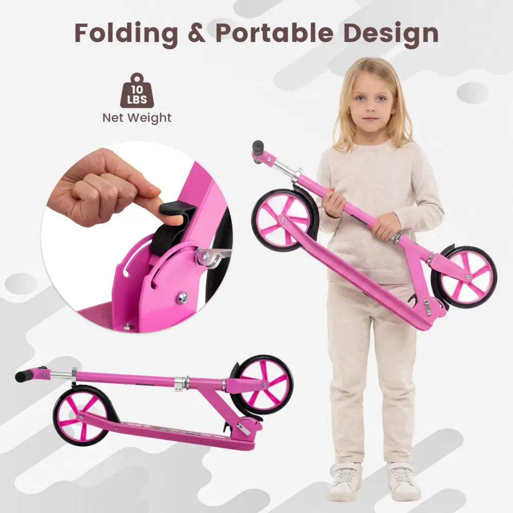 Folding Aluminum Alloy Scooter with 3 Adjustable Heights-Pink - Pink - Scooters