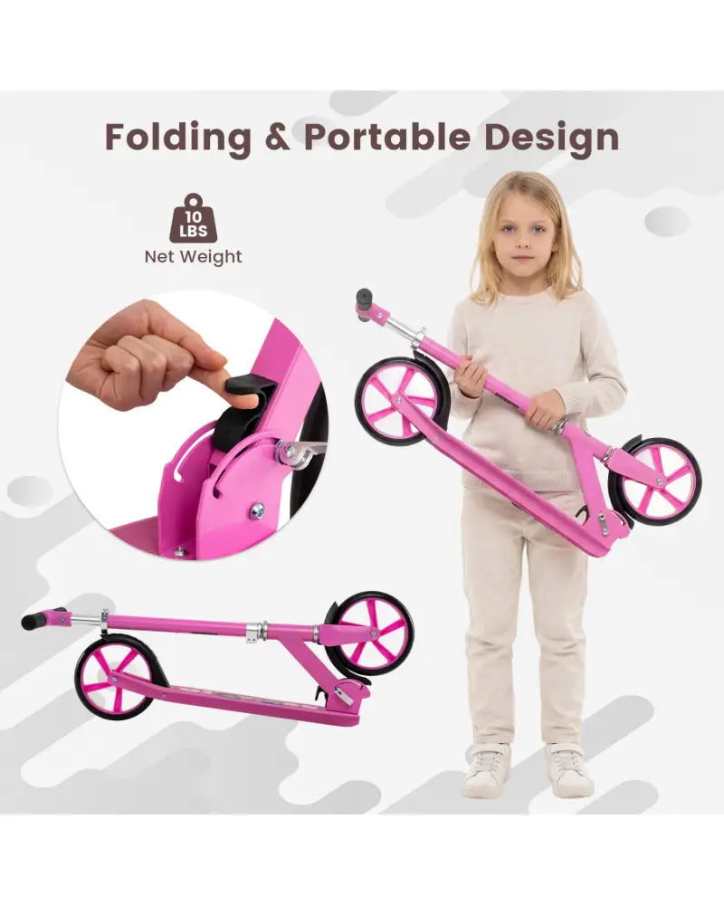 Folding Aluminum Alloy Scooter with 3 Adjustable Heights-Pink - Pink - Scooters