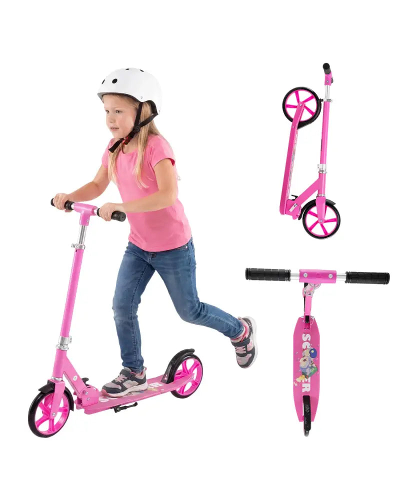 Folding Aluminum Alloy Scooter with 3 Adjustable Heights-Pink - Pink - Scooters