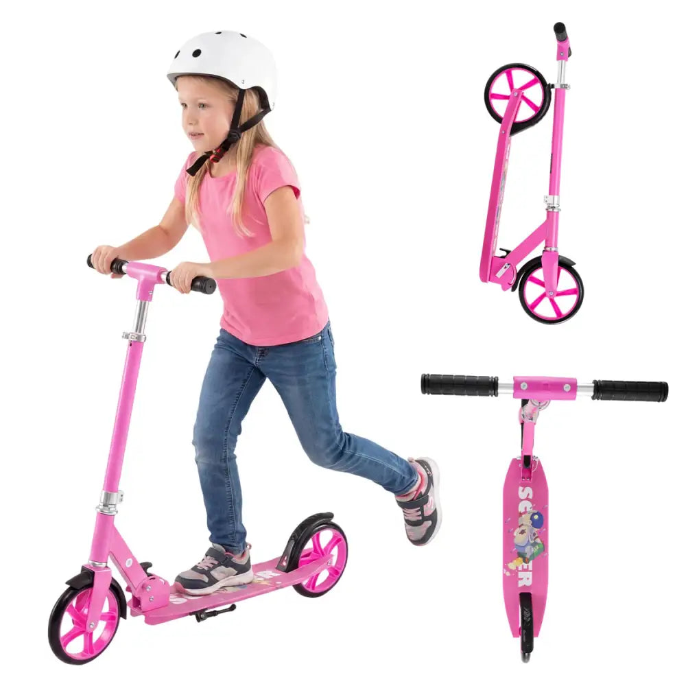 Folding Aluminum Alloy Scooter with 3 Adjustable Heights-Pink - Pink - Scooters