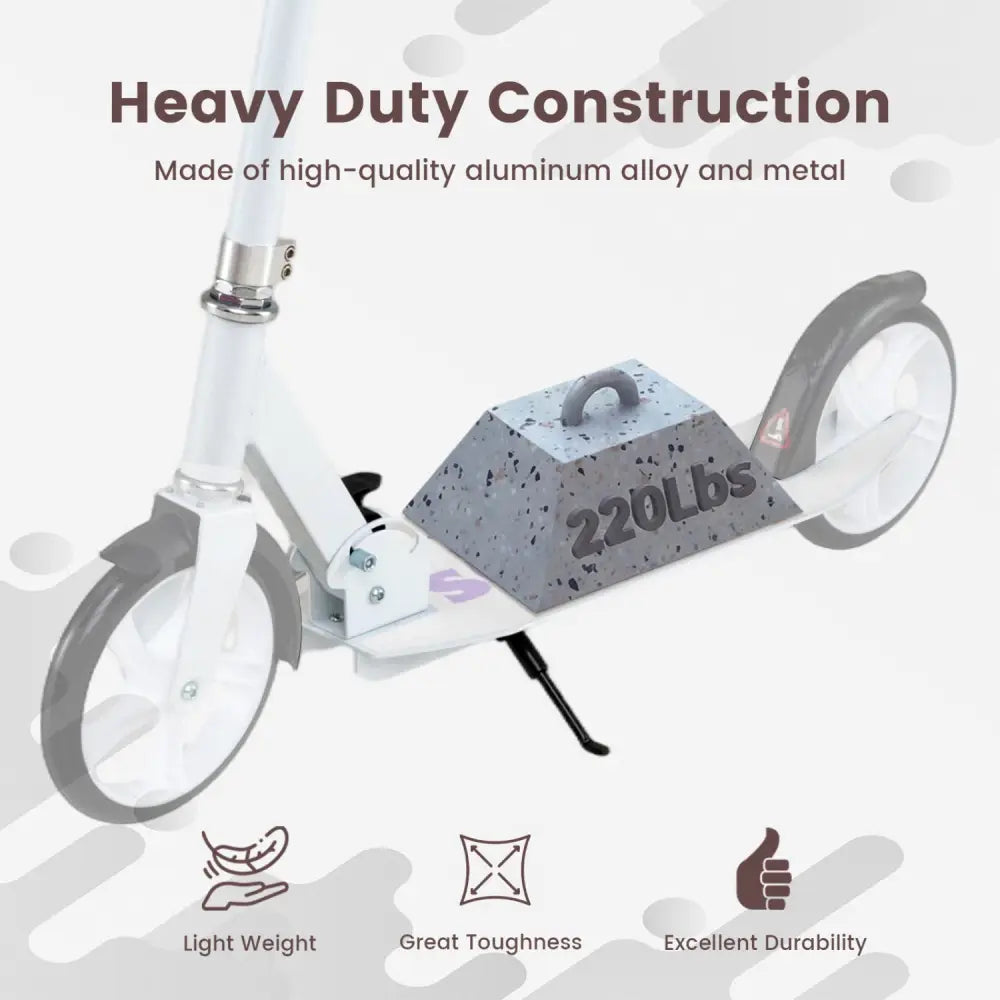 Folding Aluminum Alloy Scooter with 3 Adjustable Heights-White - White - Scooters