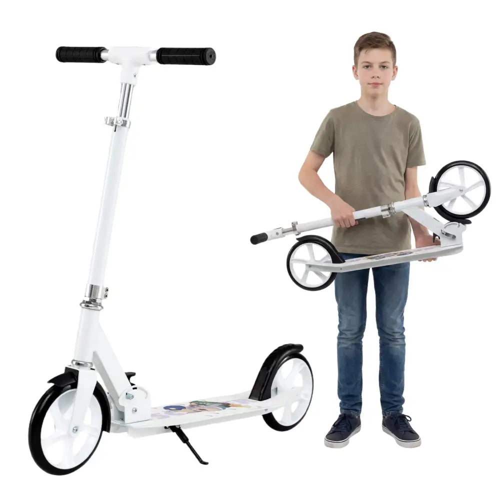 Folding Aluminum Alloy Scooter with 3 Adjustable Heights-White - White - Scooters