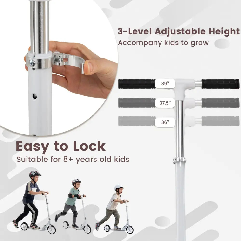 Folding Aluminum Alloy Scooter with 3 Adjustable Heights-White - White - Scooters