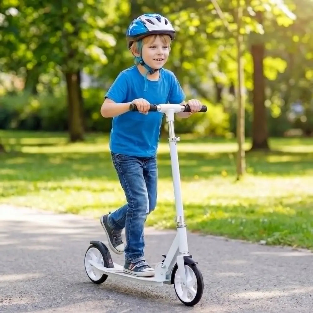 Folding Aluminum Alloy Scooter with 3 Adjustable Heights-White - White - Scooters