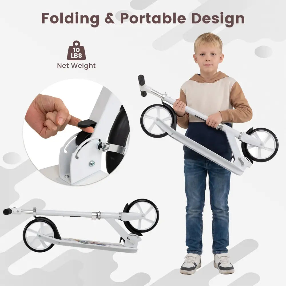 Folding Aluminum Alloy Scooter with 3 Adjustable Heights-White - White - Scooters
