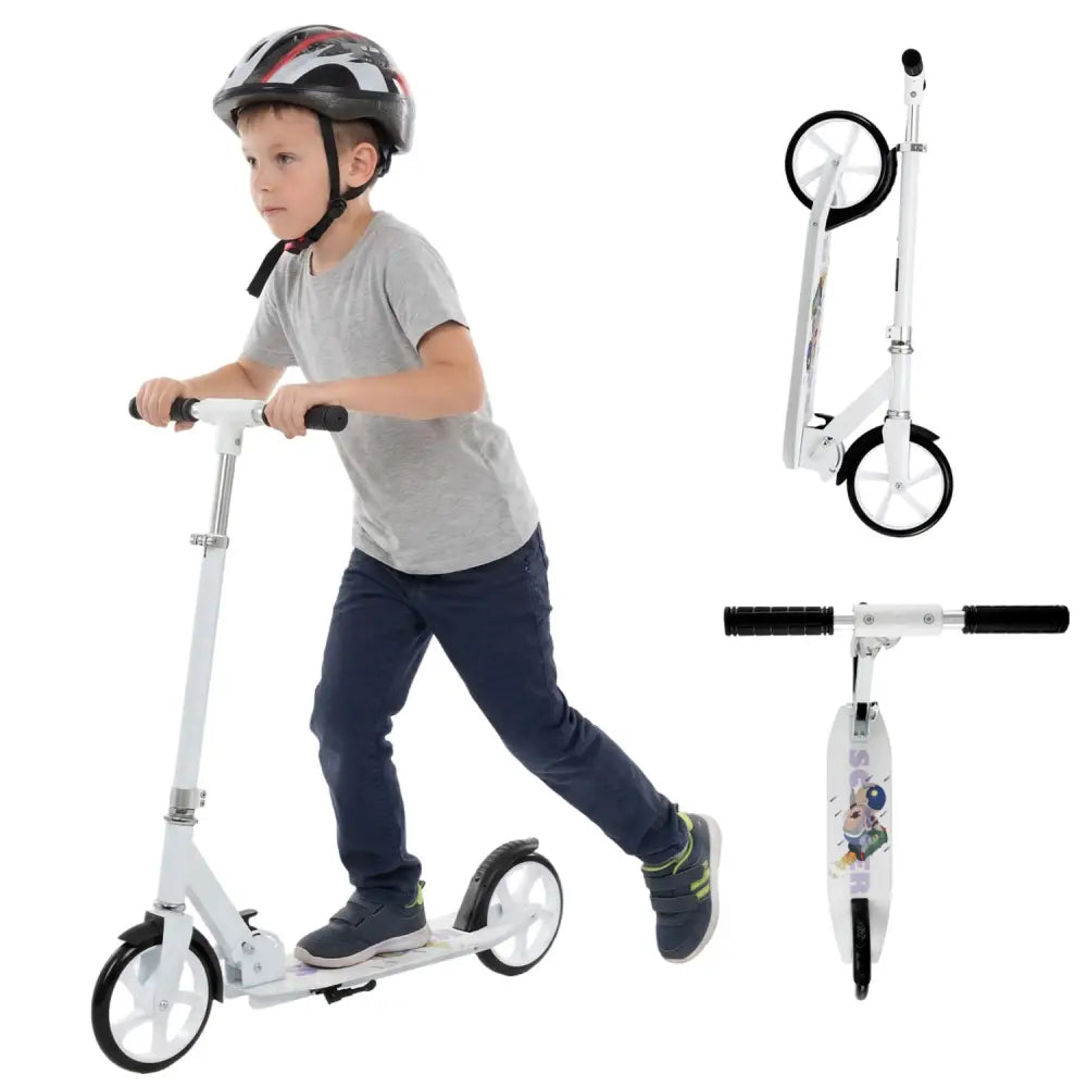 Folding Aluminum Alloy Scooter with 3 Adjustable Heights-White - White - Scooters
