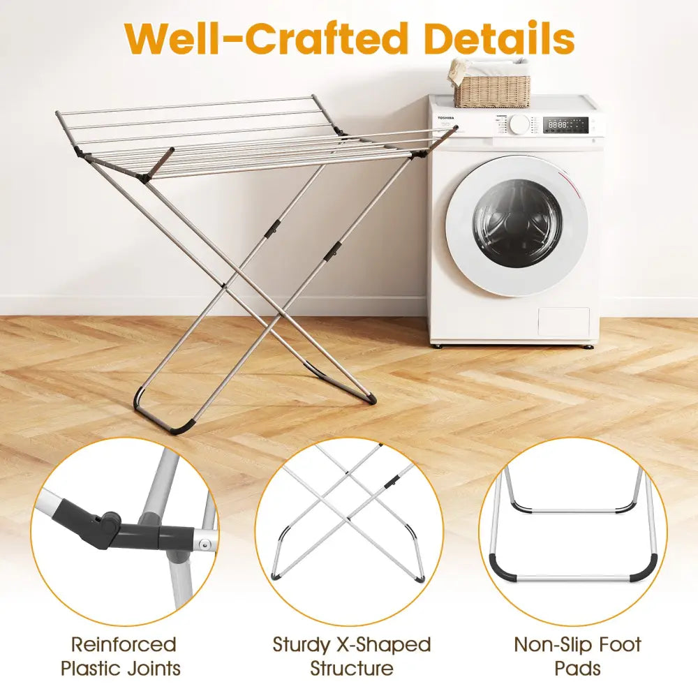 Folding Aluminum Clothes Drying Rack with 2 Side Wings - Drying Racks