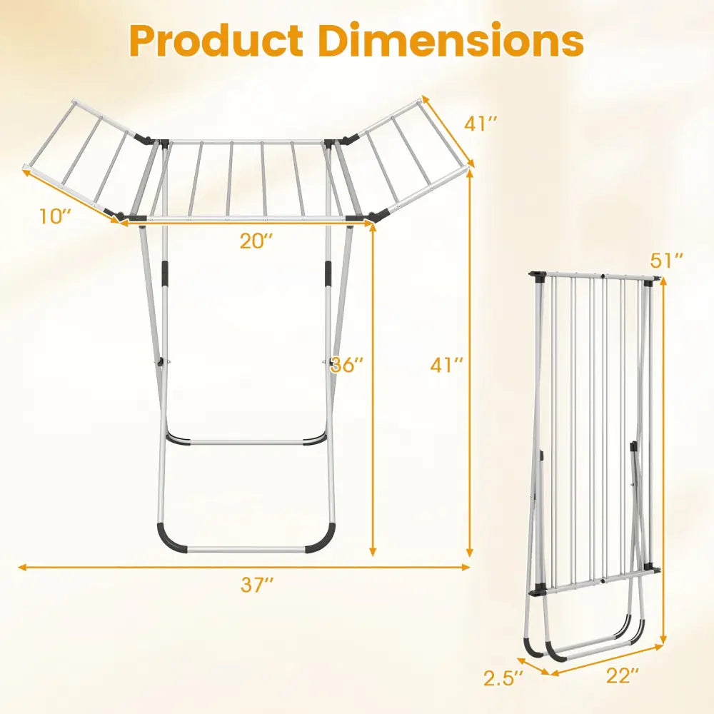 Folding Aluminum Clothes Drying Rack with 2 Side Wings - Drying Racks