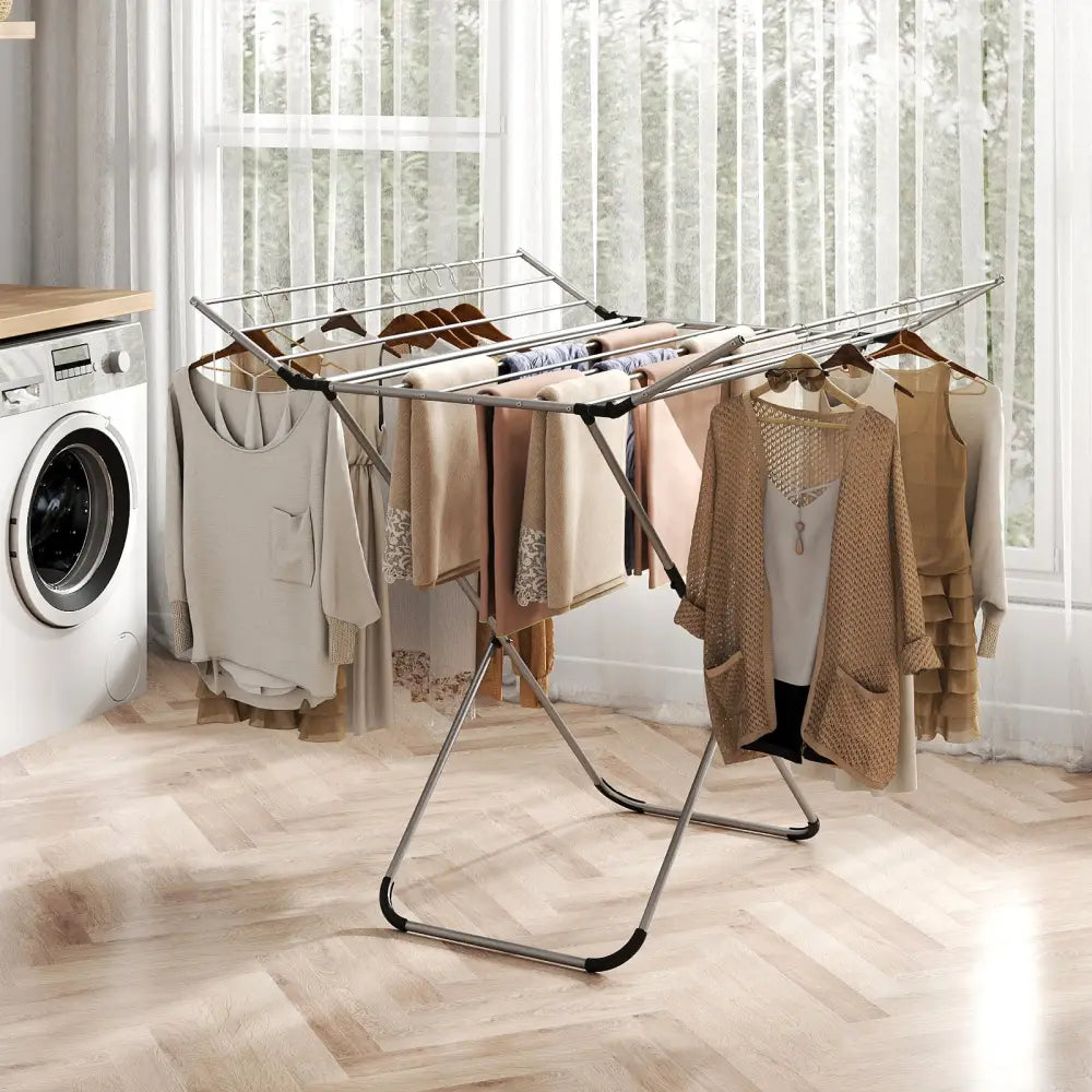 Folding Aluminum Clothes Drying Rack with 2 Side Wings - Drying Racks