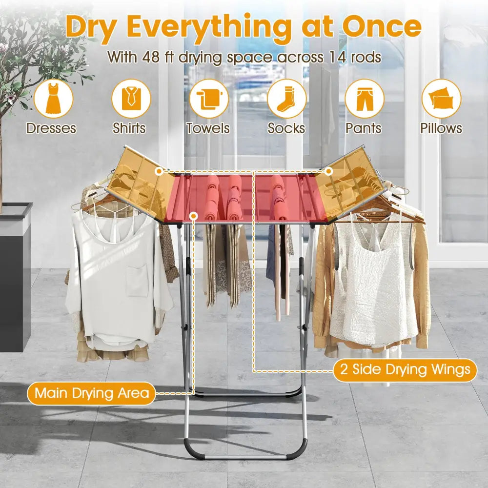 Folding Aluminum Clothes Drying Rack with 2 Side Wings - Drying Racks
