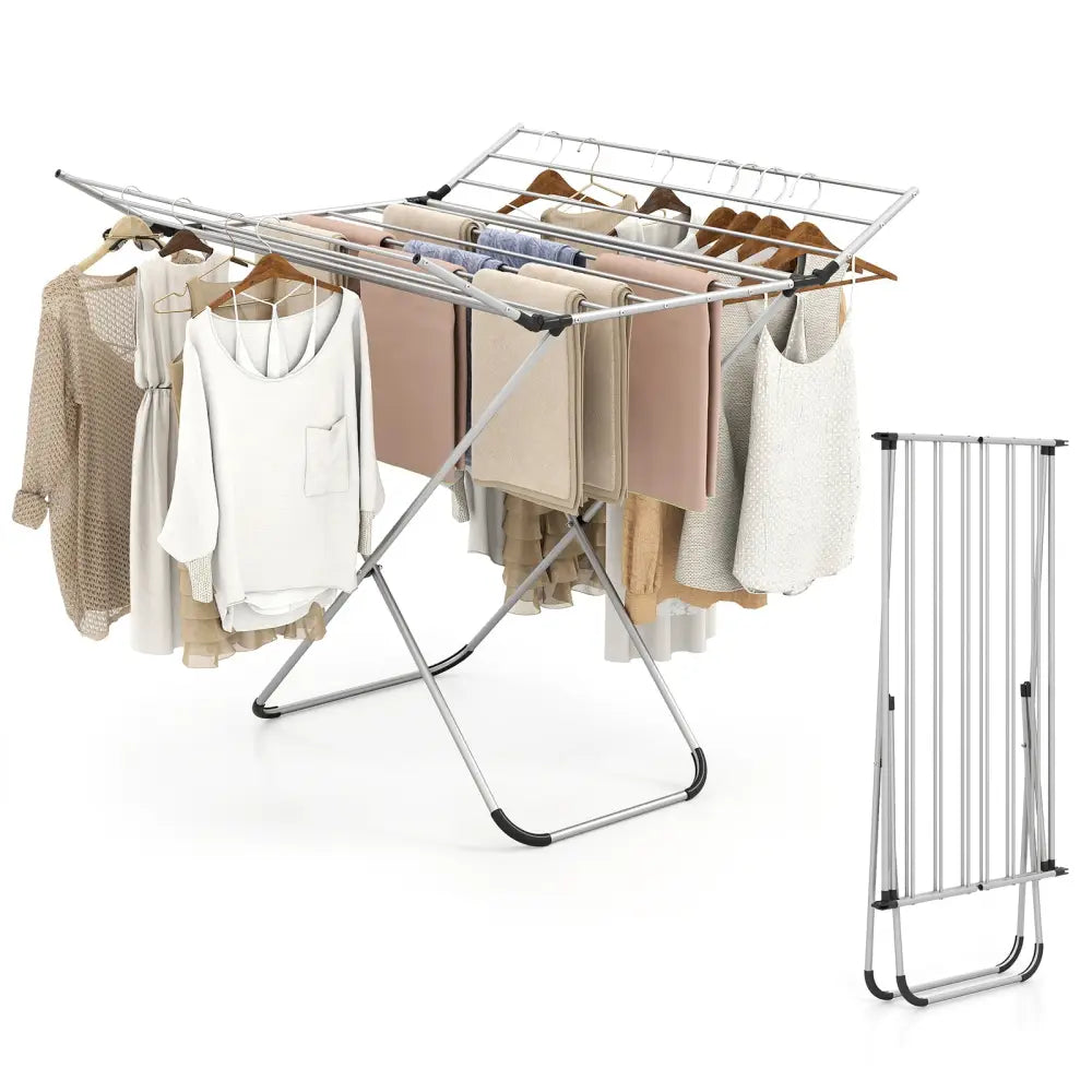 Folding Aluminum Clothes Drying Rack with 2 Side Wings - Drying Racks