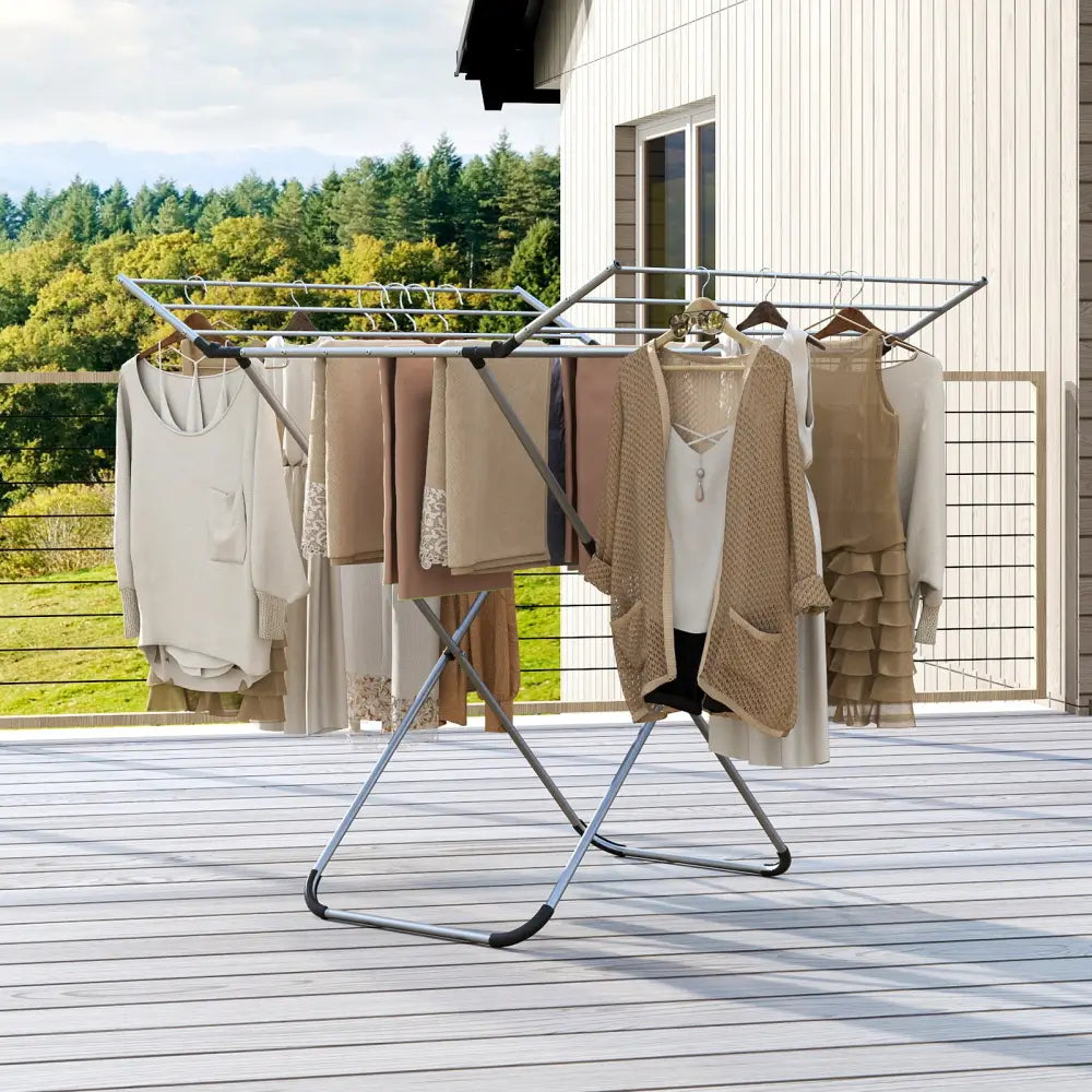 Folding Aluminum Clothes Drying Rack with 2 Side Wings - Drying Racks