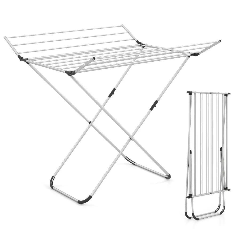 Folding Aluminum Clothes Drying Rack with 2 Side Wings - Drying Racks
