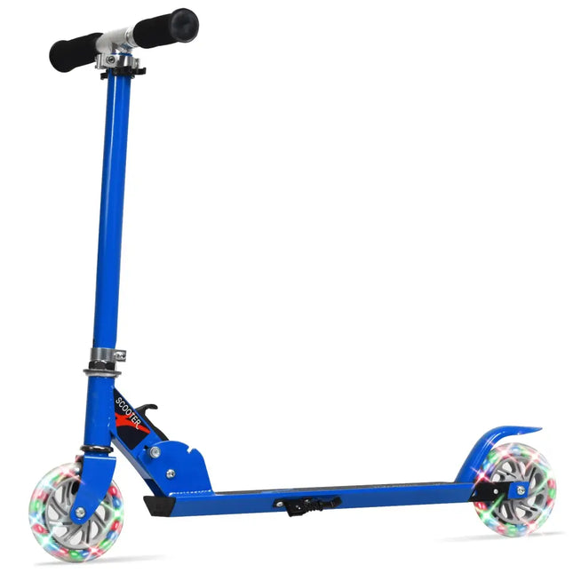 Folding Aluminum Kids Kick Scooter with LED Lights-Blue - Blue - Ride On Toys
