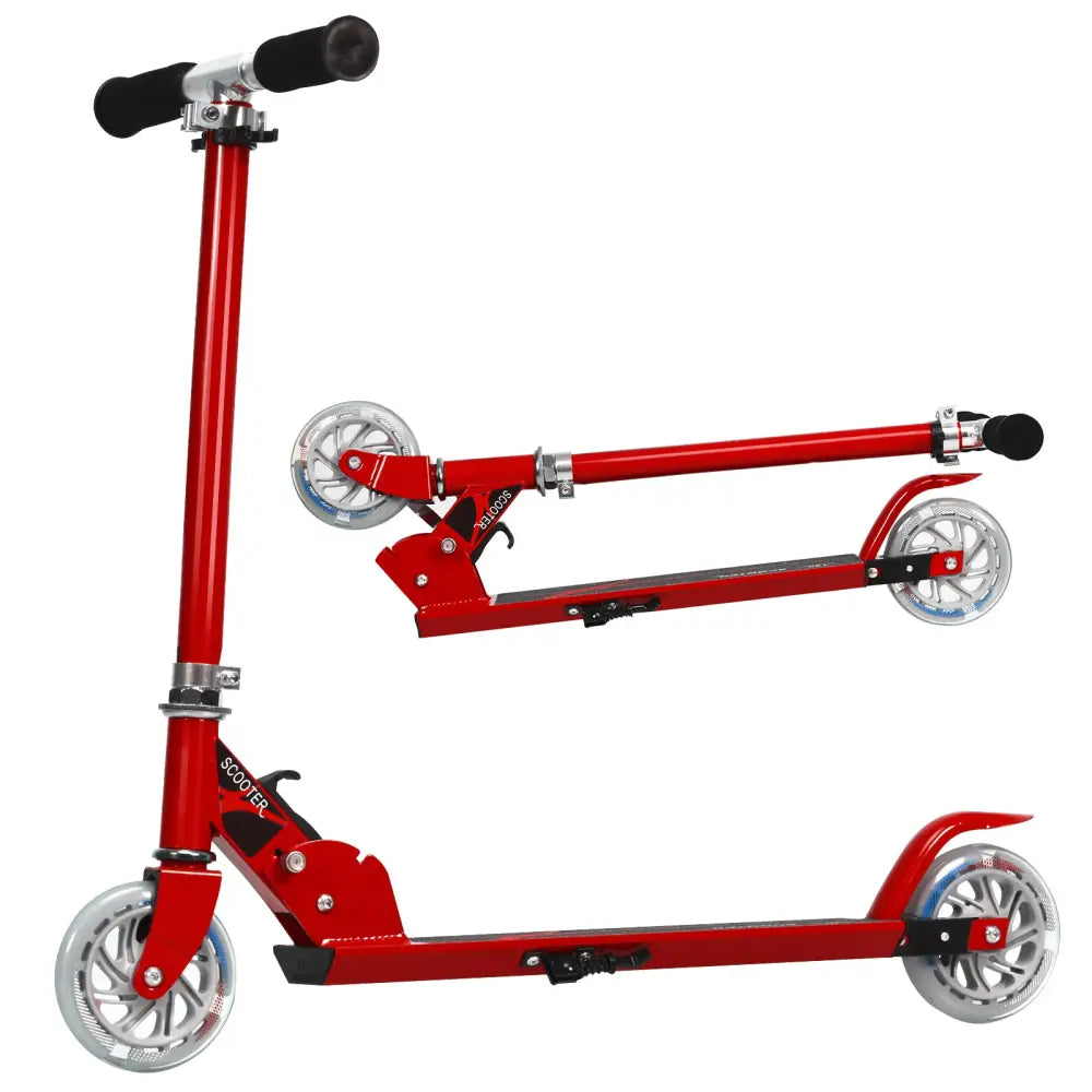 Folding Aluminum Kids Kick Scooter with LED Lights-Red - Red - Ride On Toys