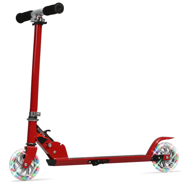 Folding Aluminum Kids Kick Scooter with LED Lights-Red - Red - Ride On Toys