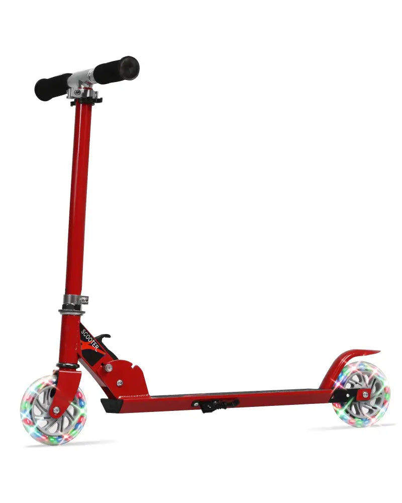 Folding Aluminum Kids Kick Scooter with LED Lights-Red - Red - Ride On Toys