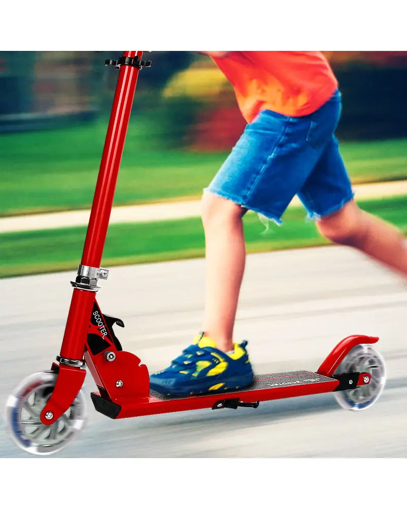 Folding Aluminum Kids Kick Scooter with LED Lights-Red - Red - Ride On Toys