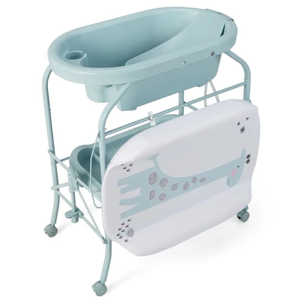 Folding Baby Changing Table with Bathtub and 4 Universal Wheels-Blue - Blue - Changing Tables