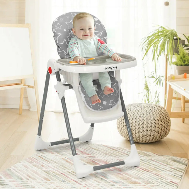 Folding Baby High Dining Chair with 6 - Level Height Adjustment - Gray - Oasis Home Essentials