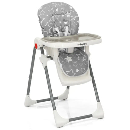 Folding Baby High Dining Chair with 6 - Level Height Adjustment - Gray - Oasis Home Essentials