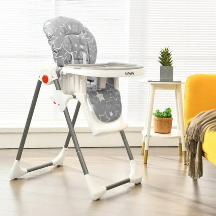 Folding Baby High Dining Chair with 6 - Level Height Adjustment - Gray - Oasis Home Essentials