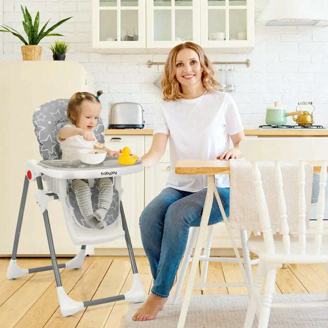 Folding Baby High Dining Chair with 6 - Level Height Adjustment - Gray - Oasis Home Essentials