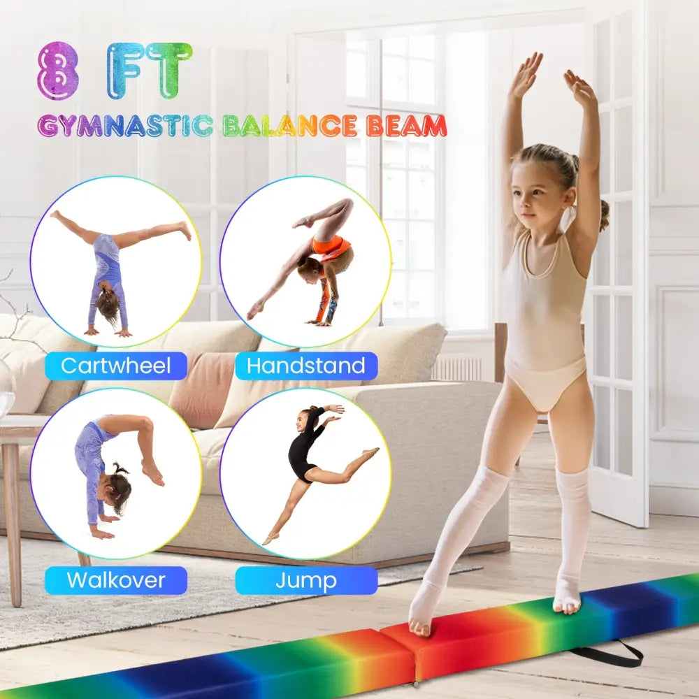 Folding Balance Beam with Solid Wood Base and Anti-slip Bottom-Multicolor - Multicolor - Yoga & Gym Mats