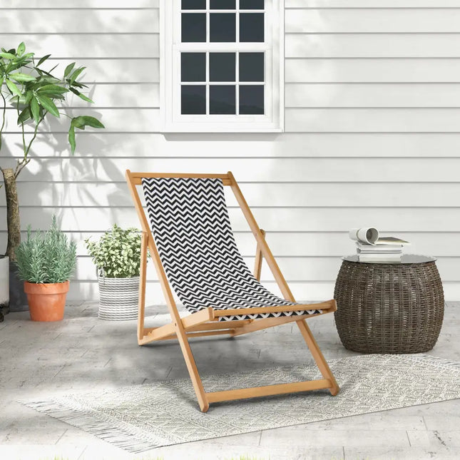 Folding Bamboo Sling Chair with Adjustable Backrest and Canvas-Natural - Natural - Outdoor Chaise Lounges