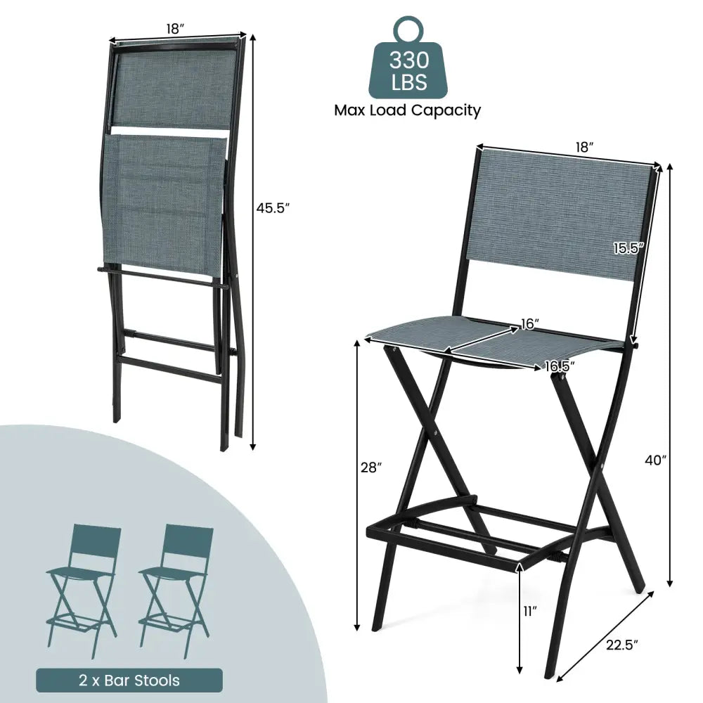 Folding Bar Stools Set of 2 Backrest Humanized Footrest-Blue - Blue - Patio Bar Furniture