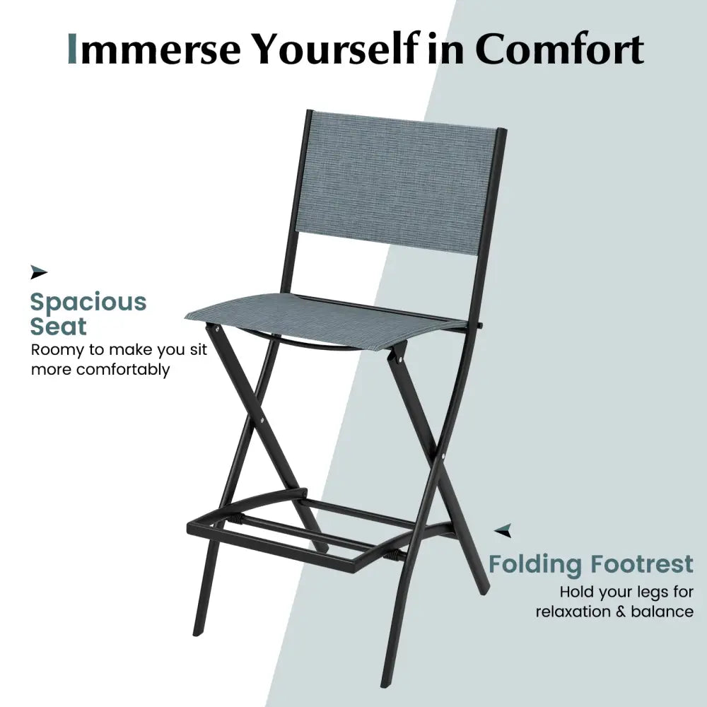 Folding Bar Stools Set of 2 Backrest Humanized Footrest-Blue - Blue - Patio Bar Furniture