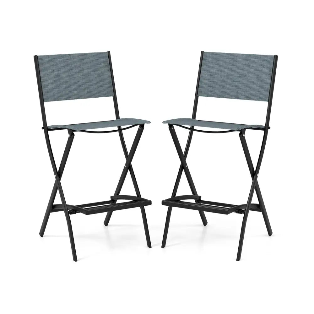 Folding Bar Stools Set of 2 Backrest Humanized Footrest-Blue - Blue - Patio Bar Furniture