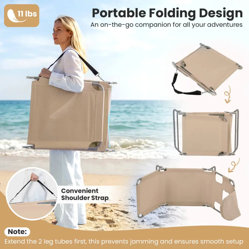 Folding Beach Lounge Chair with Adjustable Backrest for Lawn-Beige - Beige - Beach & Lawn Chairs
