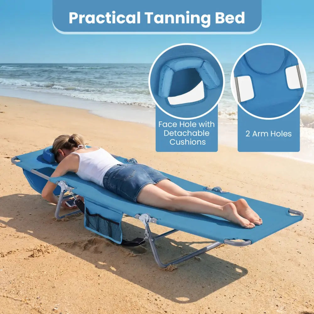 Folding Beach Lounge Chair with Adjustable Backrest for Lawn-Blue - Blue - Beach & Lawn Chairs