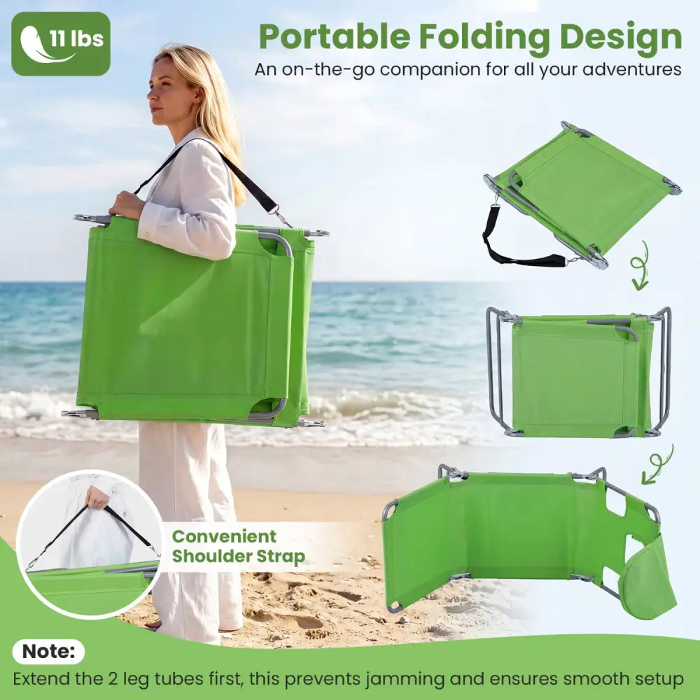 Folding Beach Lounge Chair with Adjustable Backrest for Lawn-Green - Green - Beach & Lawn Chairs