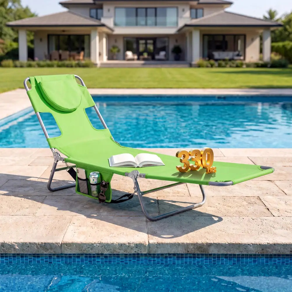 Folding Beach Lounge Chair with Adjustable Backrest for Lawn-Green - Green - Beach & Lawn Chairs